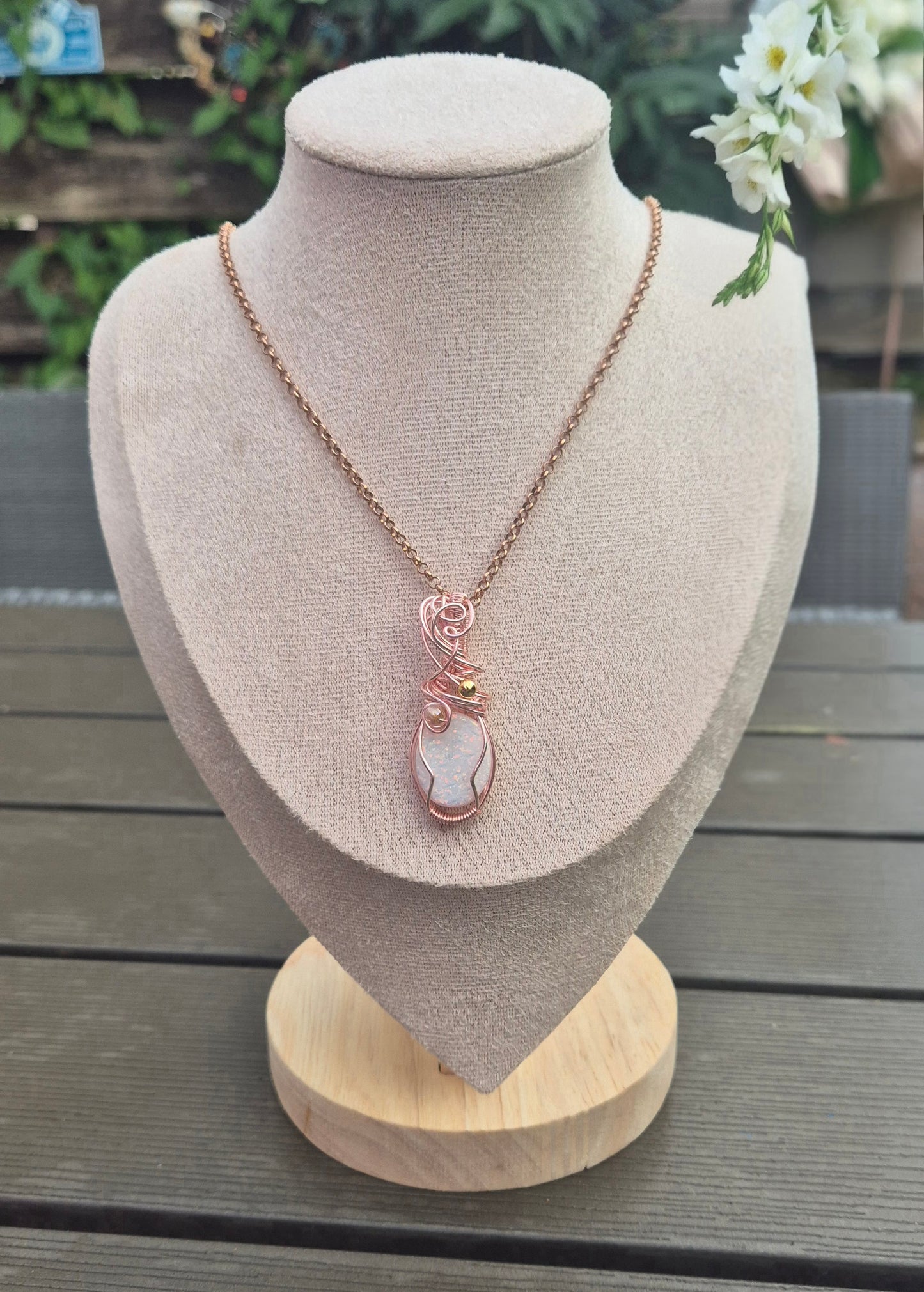 Handmade Ethiopian Opal Doublet Pendant | Wire Wrapped Rose Gold Necklace | 22” Chain | Cosmic Gemstone Jewellery