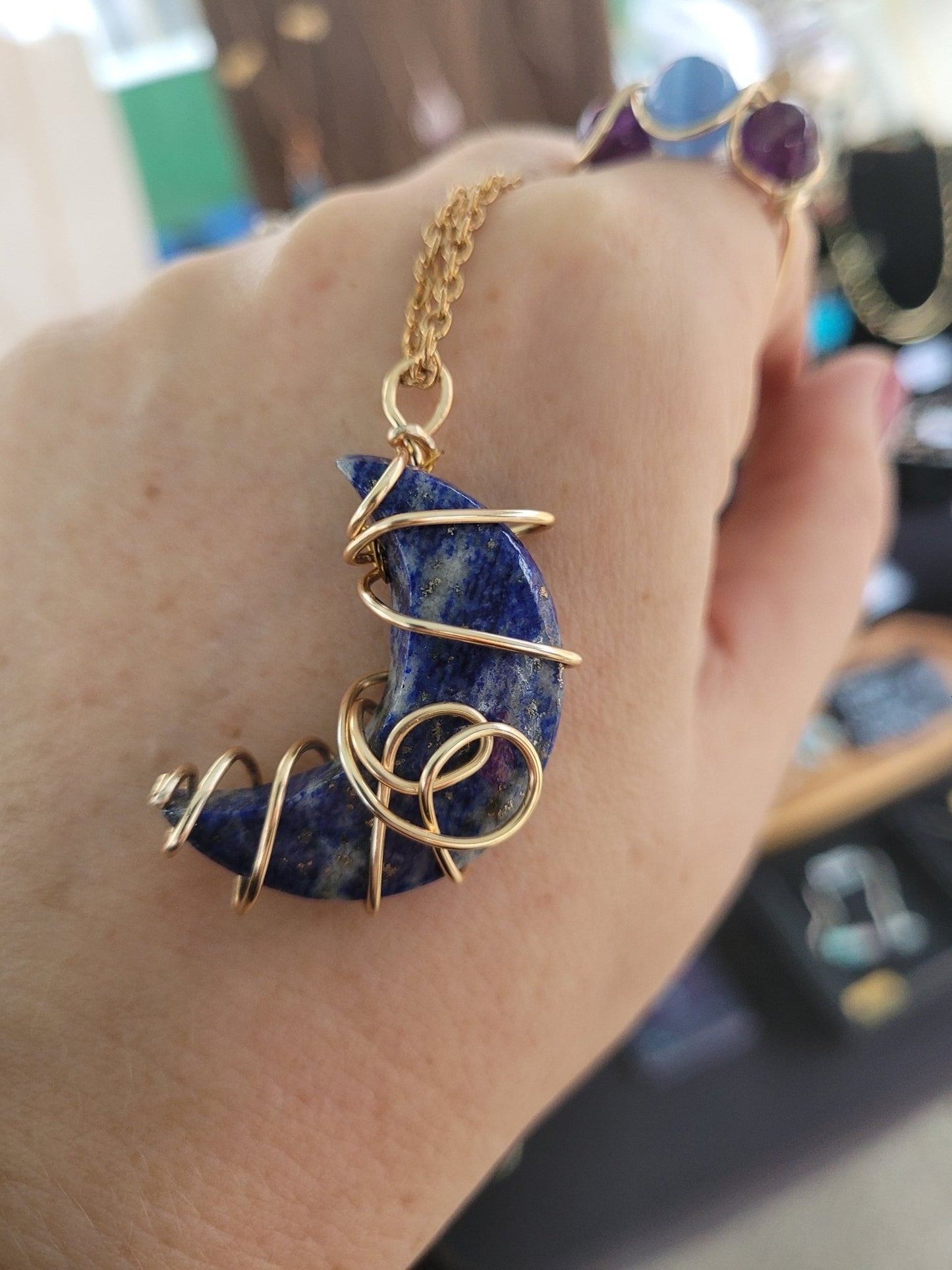 Sodalite Crescent Moon Necklace - Daonna Designs