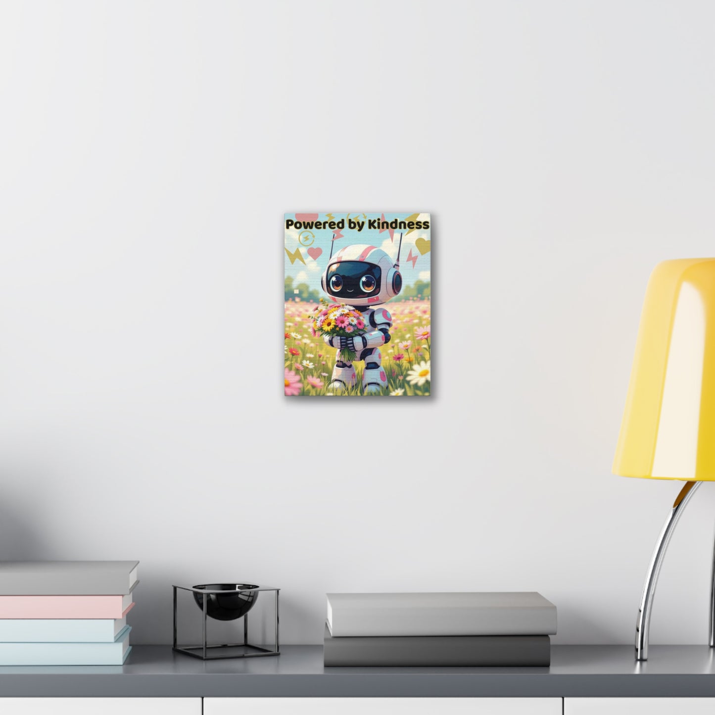 Whimsical Canvas Art Print - Powered by Kindness, Cute Robot Decor, Gift for Kids, Playroom Wall Art, Inspirational Home Decor, Unique [...]