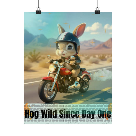 Biker Baby Hog Wild Matte Poster, Nursery Wall Art, Cute Motorcycle Decor, Rebel Kid Room Print, Cool Baby Shower Gift