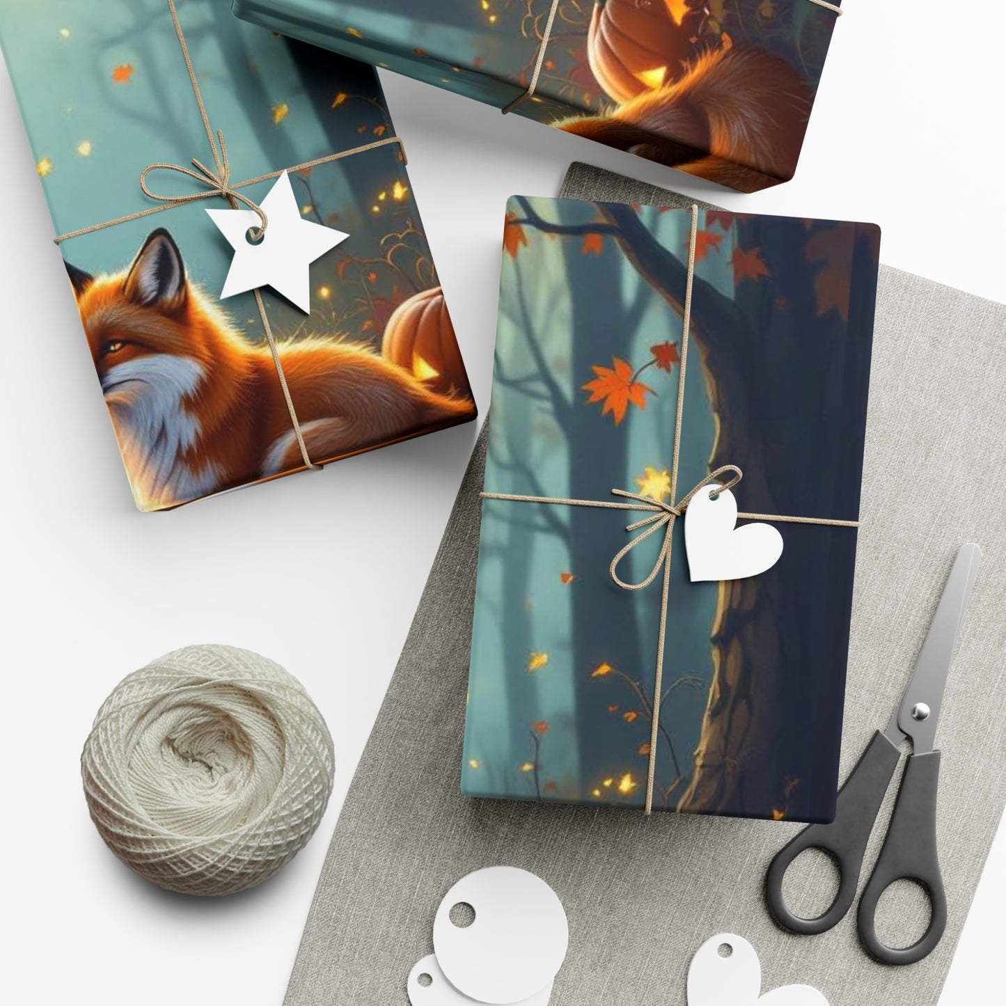 Autumn-Themed Gift Wrap Papers | Cozy Woodland Fox Design, Perfect for Fall Parties, Halloween, Gifting, Eco-Friendly Wrapping