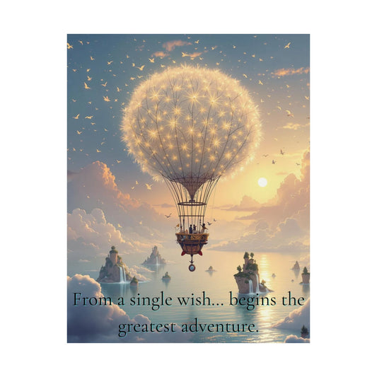 Satin Poster - Dandelion Hot Air Balloon Floating in Sunrise Sky