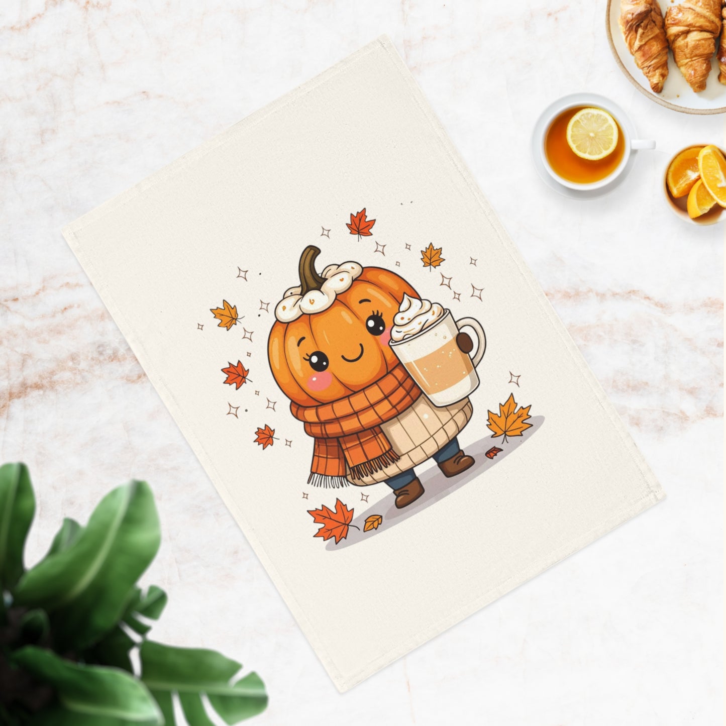 Autumn Pumpkin Tea Towel | Cute Fall Kitchen Decor | Thanksgiving Gift | Harvest Home Decor | Fall Recipe Towel | Cozy Kitchen Textile