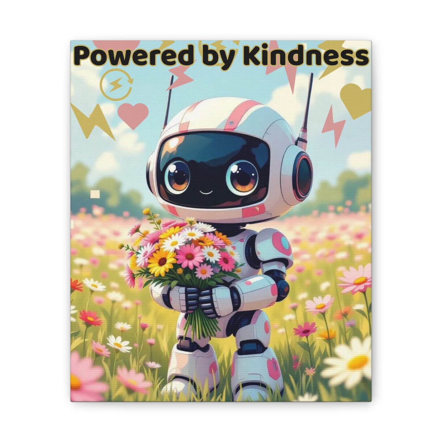 Whimsical Canvas Art Print - Powered by Kindness, Cute Robot Decor, Gift for Kids, Playroom Wall Art, Inspirational Home Decor, Unique [...]