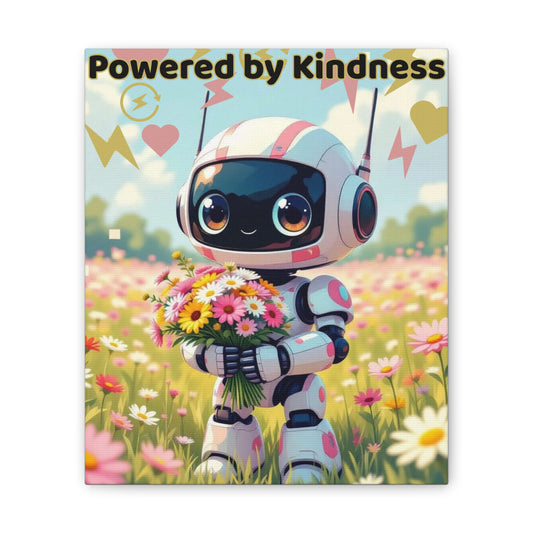 Whimsical Canvas Art Print - Powered by Kindness, Cute Robot Decor, Gift for Kids, Playroom Wall Art, Inspirational Home Decor, Unique [...]