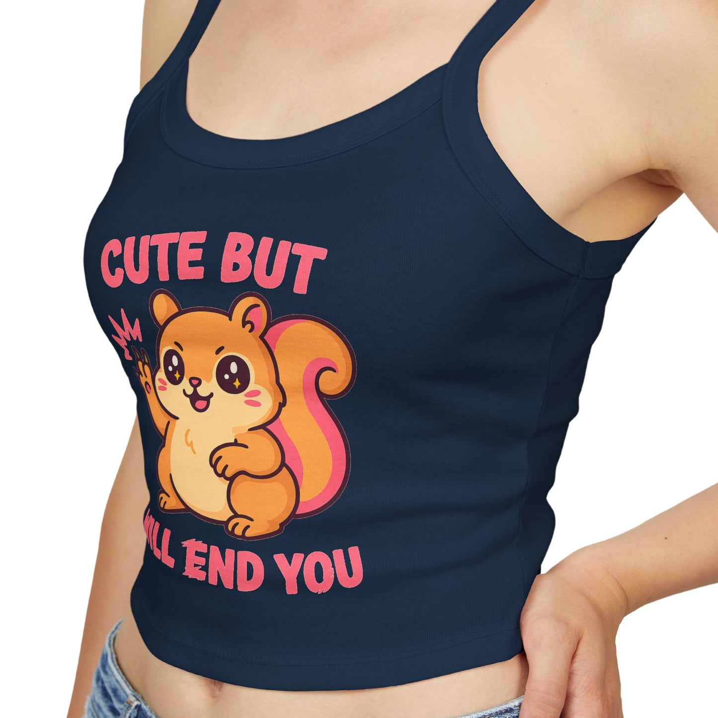 Cute But Will End You – Kawaii Aggressive Squirrel Graphic Tee, Summer Fashion T-shirt, Gift for Her, Casual Wear, Trendy Spaghetti Strap
