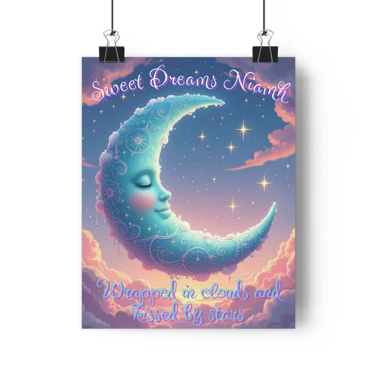Personalised Giclée Art Print - Sweet Dreams, Niamh - Moon & Stars Nursery Decor