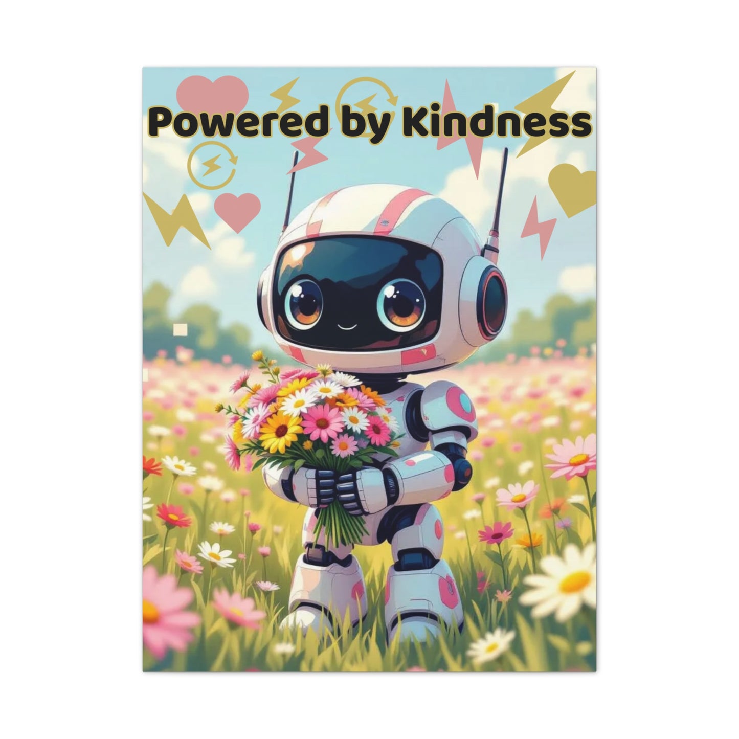 Whimsical Canvas Art Print - Powered by Kindness, Cute Robot Decor, Gift for Kids, Playroom Wall Art, Inspirational Home Decor, Unique [...]