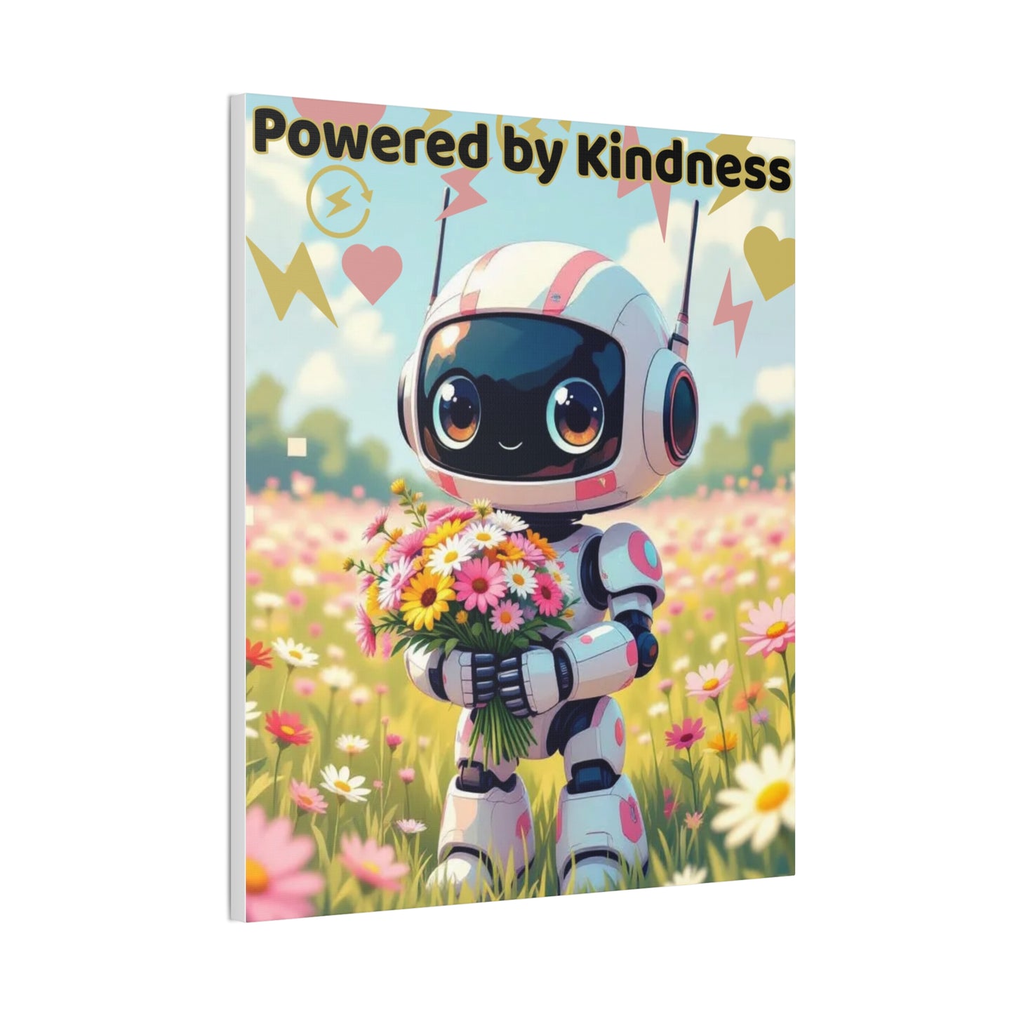 Whimsical Canvas Art Print - Powered by Kindness, Cute Robot Decor, Gift for Kids, Playroom Wall Art, Inspirational Home Decor, Unique [...]