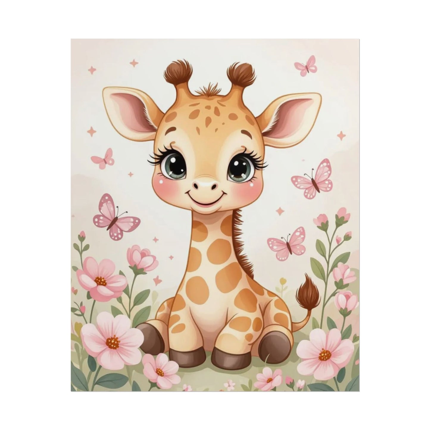 Rolled Posters, Cute Baby Kawaii Giraffe Kids Room Decor - Personalization Optional, Nursery Wall Art, Children's Bedroom Decoration,