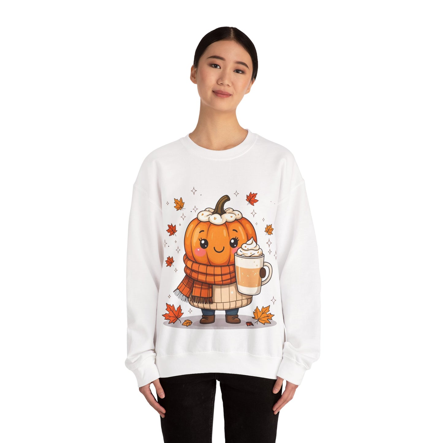 Kawaii Pumpkin Sweatshirt, Fall Spice Latte Crewneck, Cozy Halloween Jumper, Autumn Vibes Pullover, Cute Harvest Sweater, Thanksgiving Top