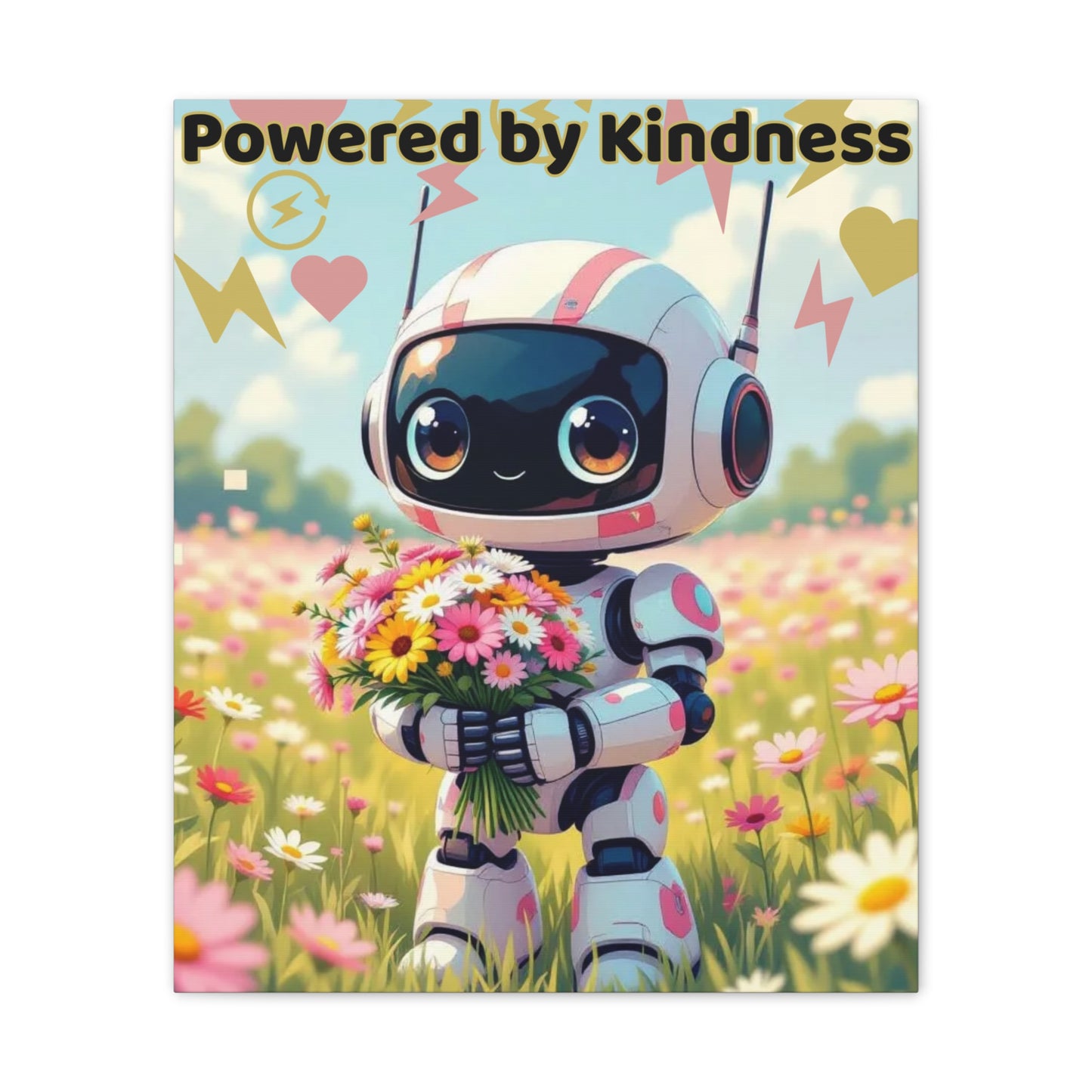 Whimsical Canvas Art Print - Powered by Kindness, Cute Robot Decor, Gift for Kids, Playroom Wall Art, Inspirational Home Decor, Unique [...]