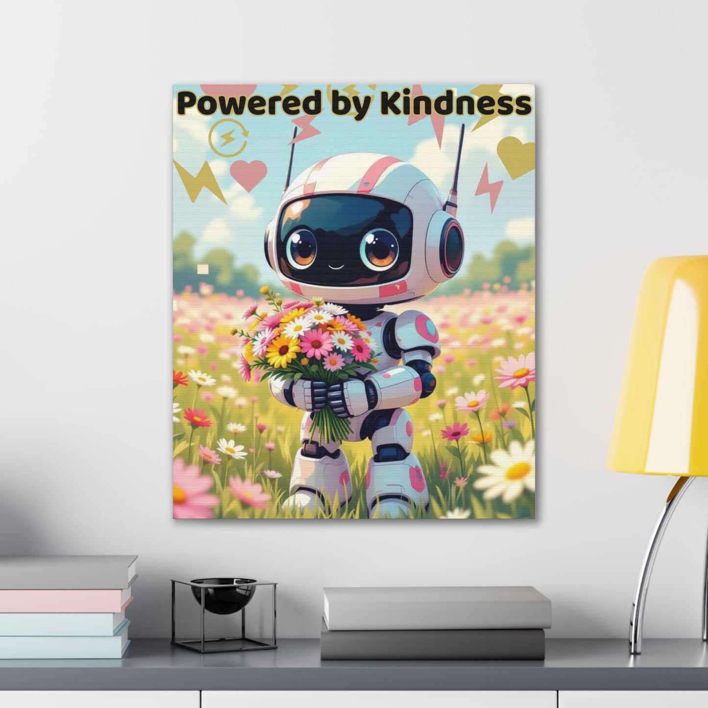 Whimsical Canvas Art Print - Powered by Kindness, Cute Robot Decor, Gift for Kids, Playroom Wall Art, Inspirational Home Decor, Unique [...]