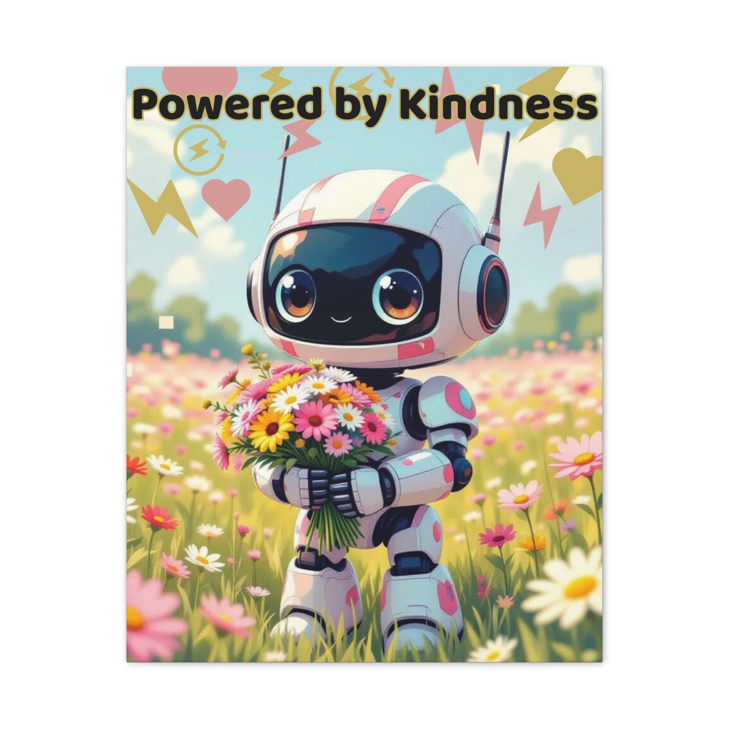 Whimsical Canvas Art Print - Powered by Kindness, Cute Robot Decor, Gift for Kids, Playroom Wall Art, Inspirational Home Decor, Unique [...]