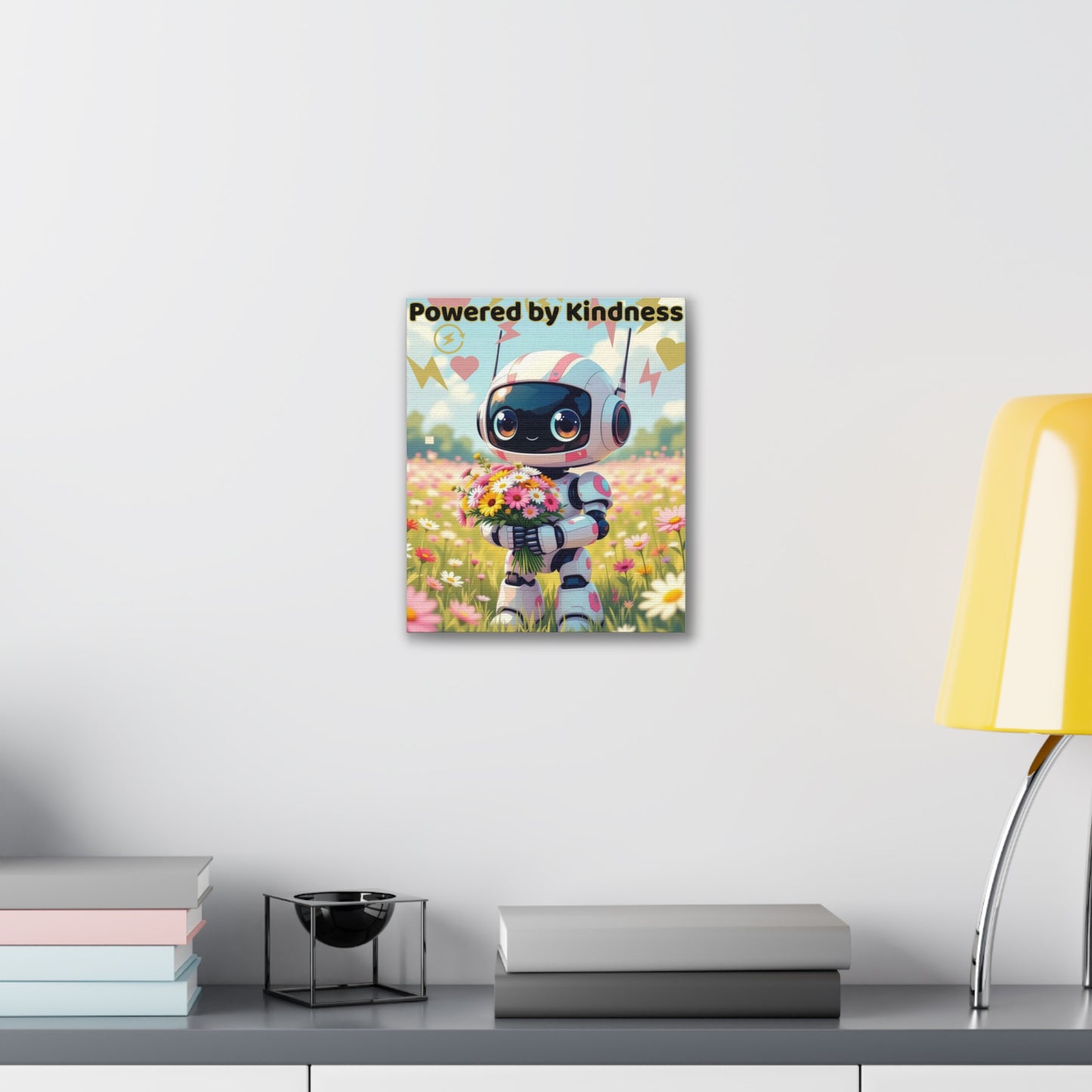 Whimsical Canvas Art Print - Powered by Kindness, Cute Robot Decor, Gift for Kids, Playroom Wall Art, Inspirational Home Decor, Unique [...]