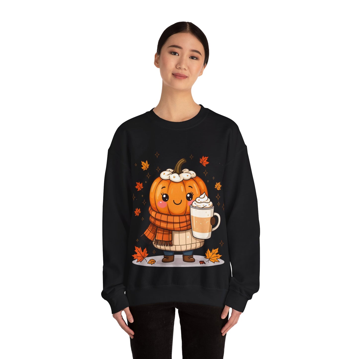 Kawaii Pumpkin Sweatshirt, Fall Spice Latte Crewneck, Cozy Halloween Jumper, Autumn Vibes Pullover, Cute Harvest Sweater, Thanksgiving Top