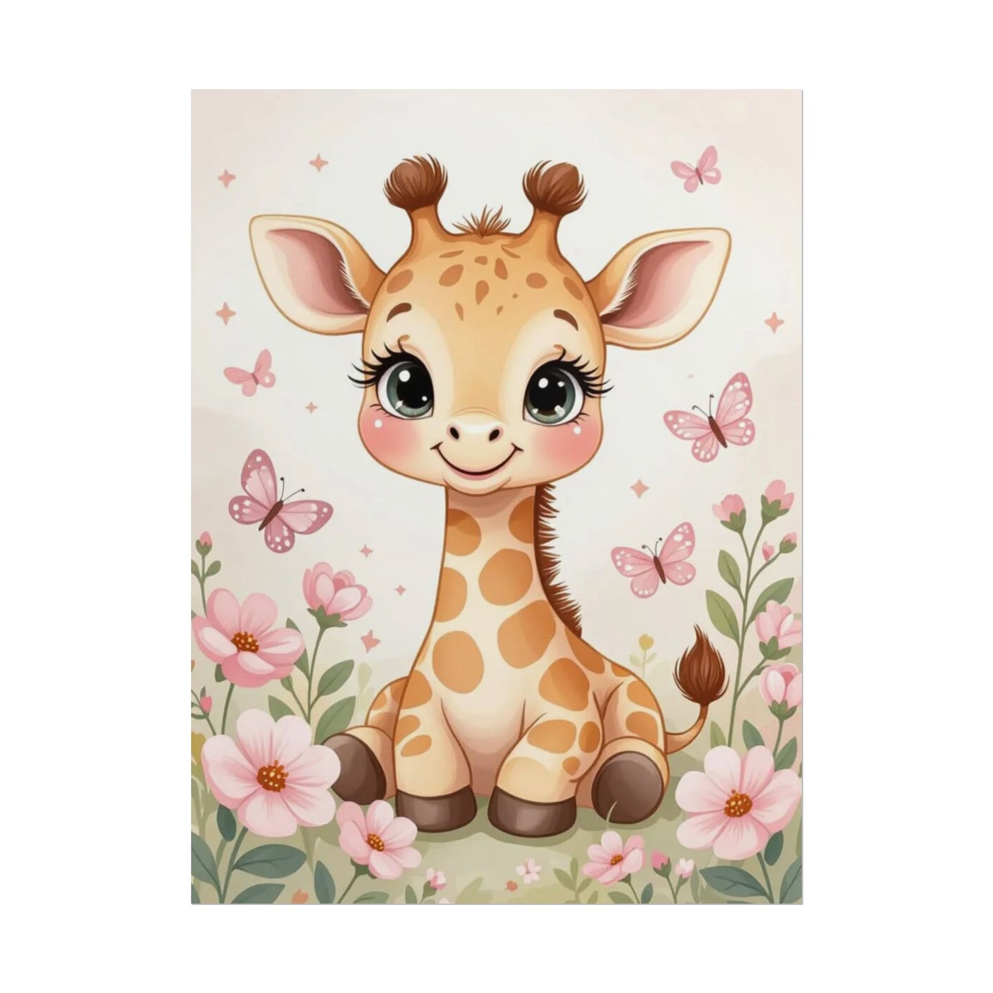 Rolled Posters, Cute Baby Kawaii Giraffe Kids Room Decor - Personalization Optional, Nursery Wall Art, Children's Bedroom Decoration,