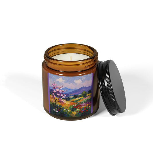 Soy Candle - Monet Inspired Purple Hazy Mountains in Amber Jar