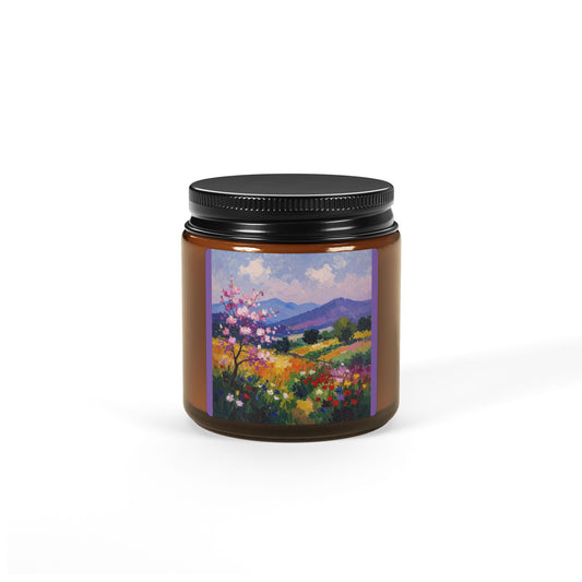 Soy Candle - Monet Inspired Purple Hazy Mountains in Amber Jar