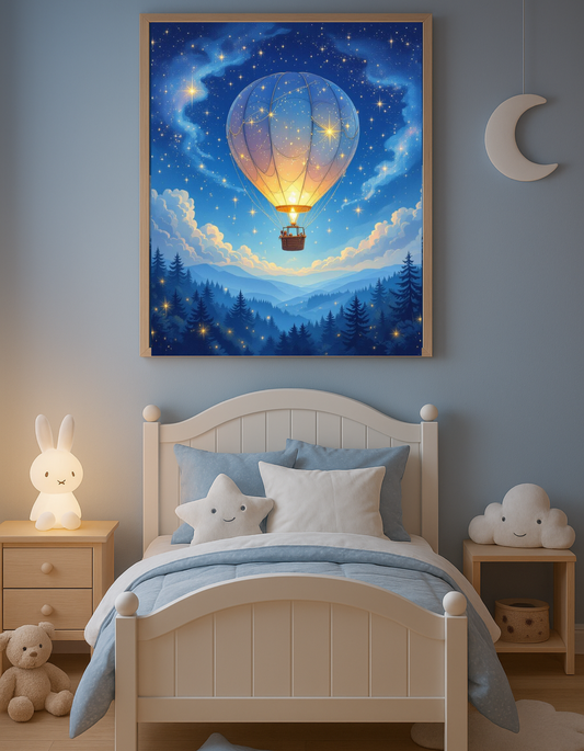 Satin Poster - Hot Air Balloon Dreams Wall Art for Children's Bedroom