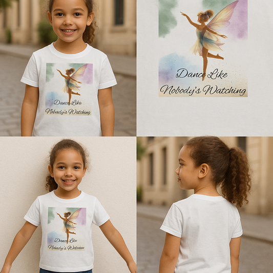 Dance Like Nobody's Watching Kids Tee, Soft Cotton T-Shirt for Girls, Fairy Dance Shirt, Playful Children's Apparel, Birthday Gift for Kids