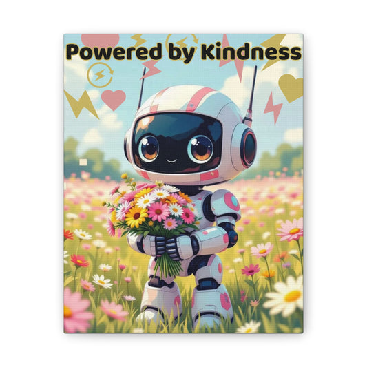 Whimsical Canvas Art Print - Powered by Kindness, Cute Robot Decor, Gift for Kids, Playroom Wall Art, Inspirational Home Decor, Unique [...]