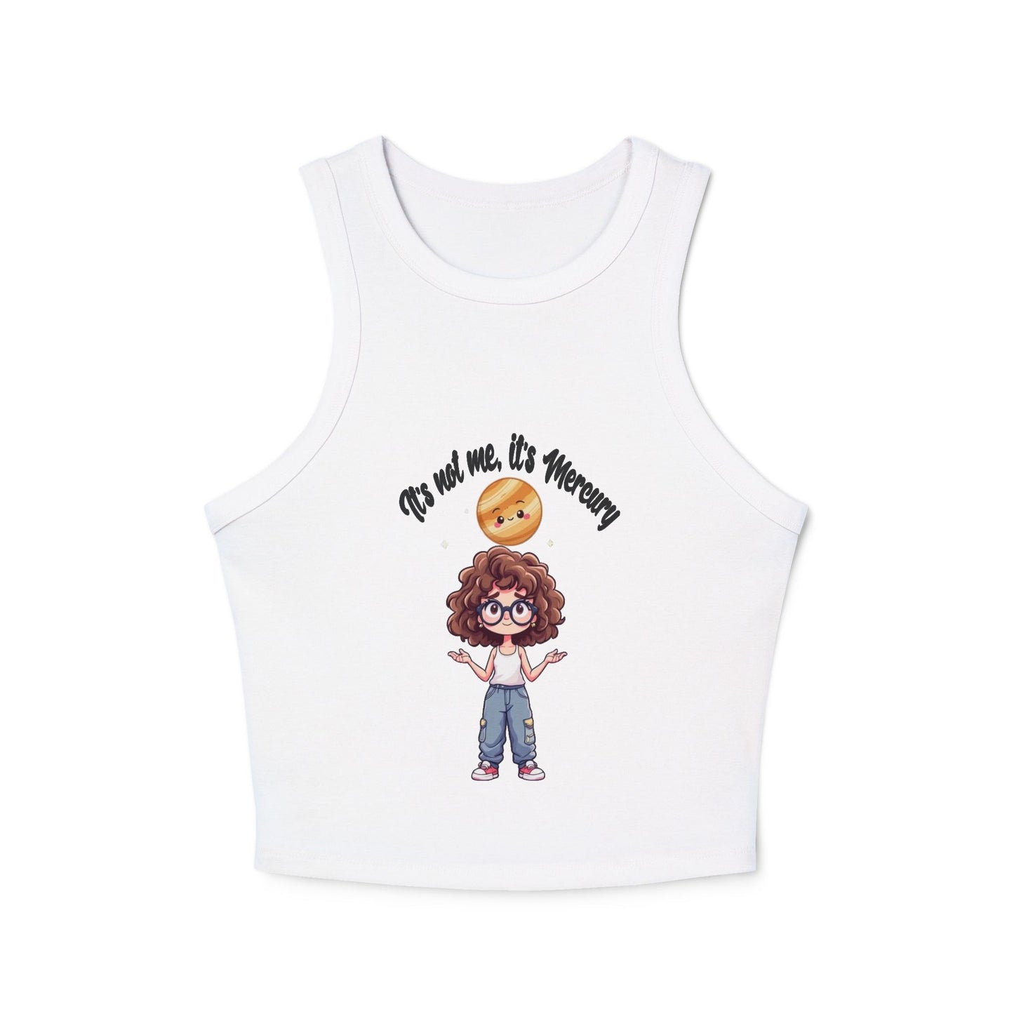 Astro Girl Vibes Tee, Mercury Retrograde Shirt, Kawaii Style Graphic Tee, Women's Racer Tank Top, Cosmic Charm Top, Astrology Fan Shirt