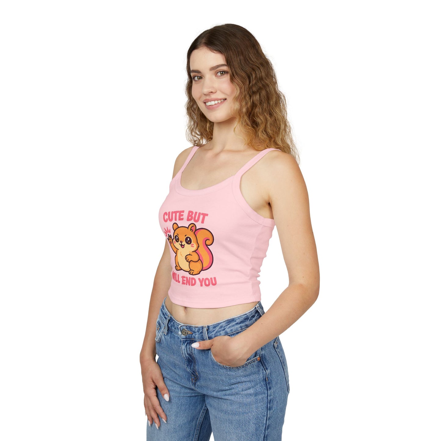 Cute But Will End You – Kawaii Aggressive Squirrel Graphic Tee, Summer Fashion T-shirt, Gift for Her, Casual Wear, Trendy Spaghetti Strap