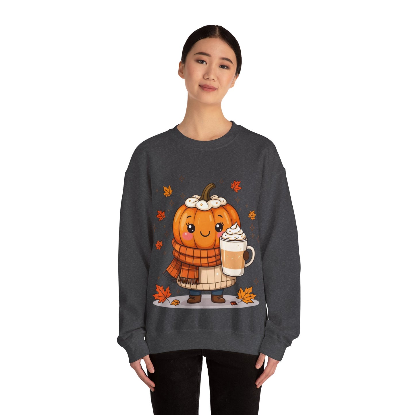 Kawaii Pumpkin Sweatshirt, Fall Spice Latte Crewneck, Cozy Halloween Jumper, Autumn Vibes Pullover, Cute Harvest Sweater, Thanksgiving Top