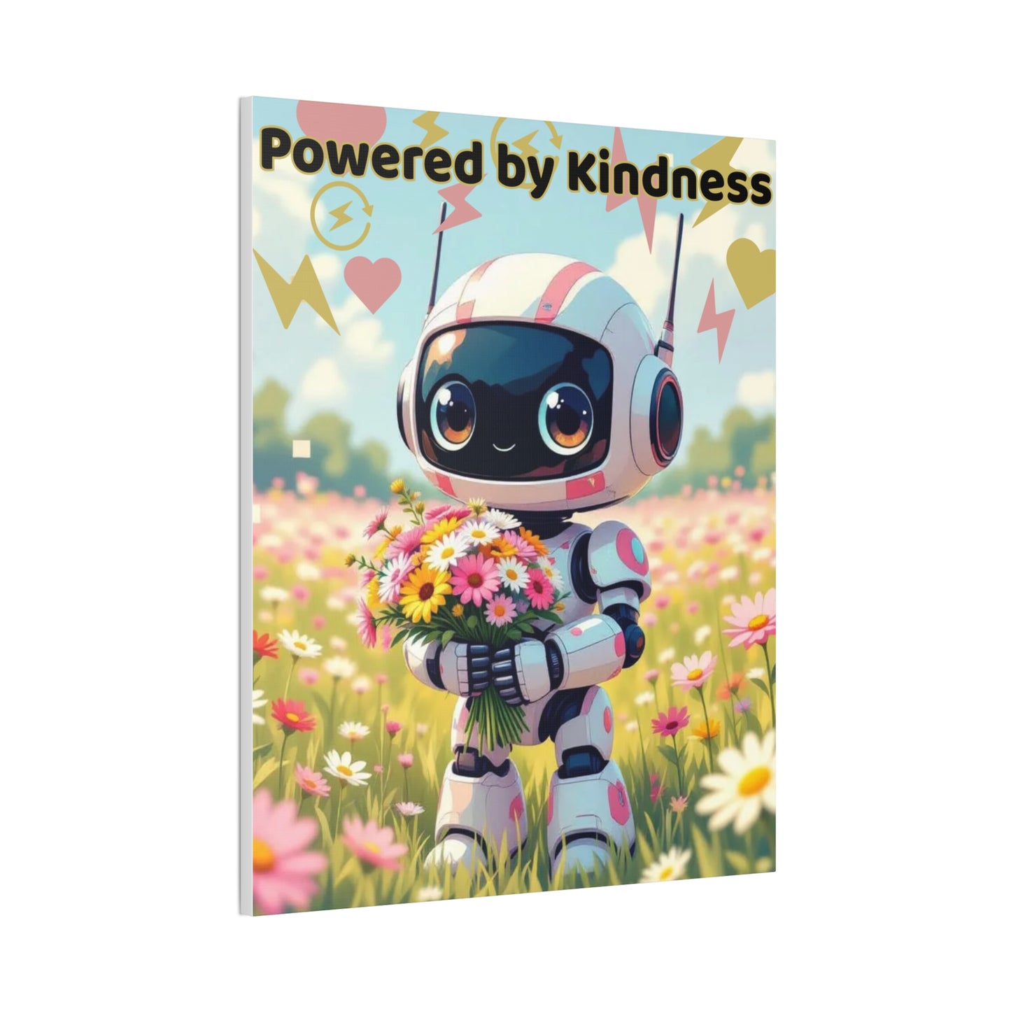 Whimsical Canvas Art Print - Powered by Kindness, Cute Robot Decor, Gift for Kids, Playroom Wall Art, Inspirational Home Decor, Unique [...]