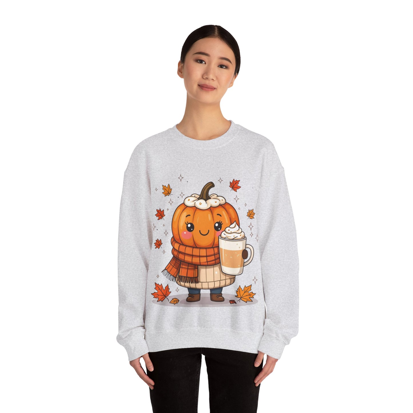 Kawaii Pumpkin Sweatshirt, Fall Spice Latte Crewneck, Cozy Halloween Jumper, Autumn Vibes Pullover, Cute Harvest Sweater, Thanksgiving Top