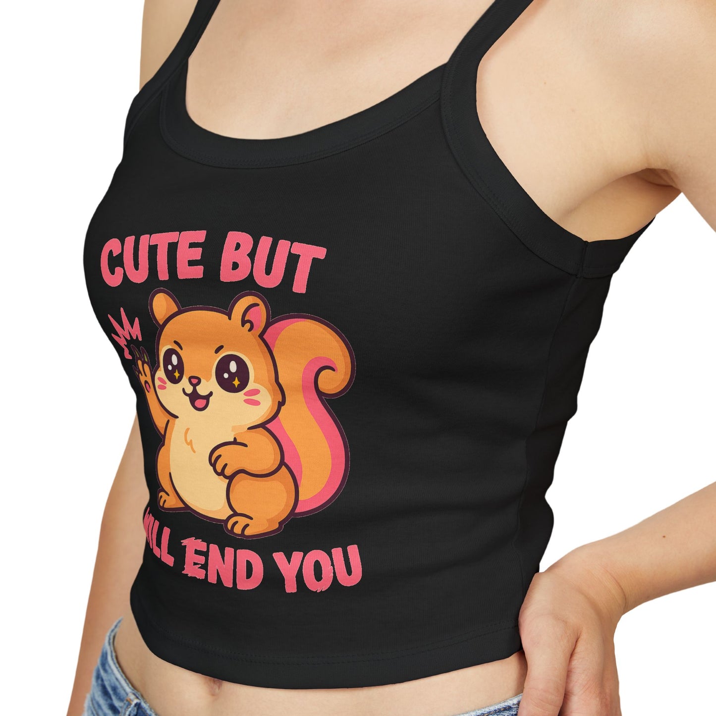 Cute But Will End You – Kawaii Aggressive Squirrel Graphic Tee, Summer Fashion T-shirt, Gift for Her, Casual Wear, Trendy Spaghetti Strap