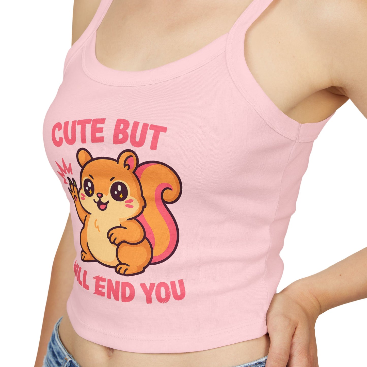 Cute But Will End You – Kawaii Aggressive Squirrel Graphic Tee, Summer Fashion T-shirt, Gift for Her, Casual Wear, Trendy Spaghetti Strap
