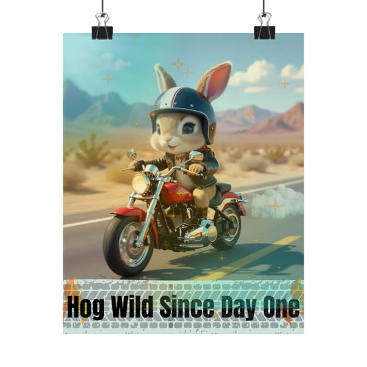 Biker Baby Hog Wild Matte Poster, Nursery Wall Art, Cute Motorcycle Decor, Rebel Kid Room Print, Cool Baby Shower Gift