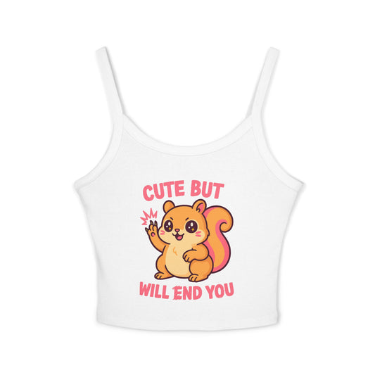 Cute But Will End You – Kawaii Aggressive Squirrel Graphic Tee, Summer Fashion T-shirt, Gift for Her, Casual Wear, Trendy Spaghetti Strap