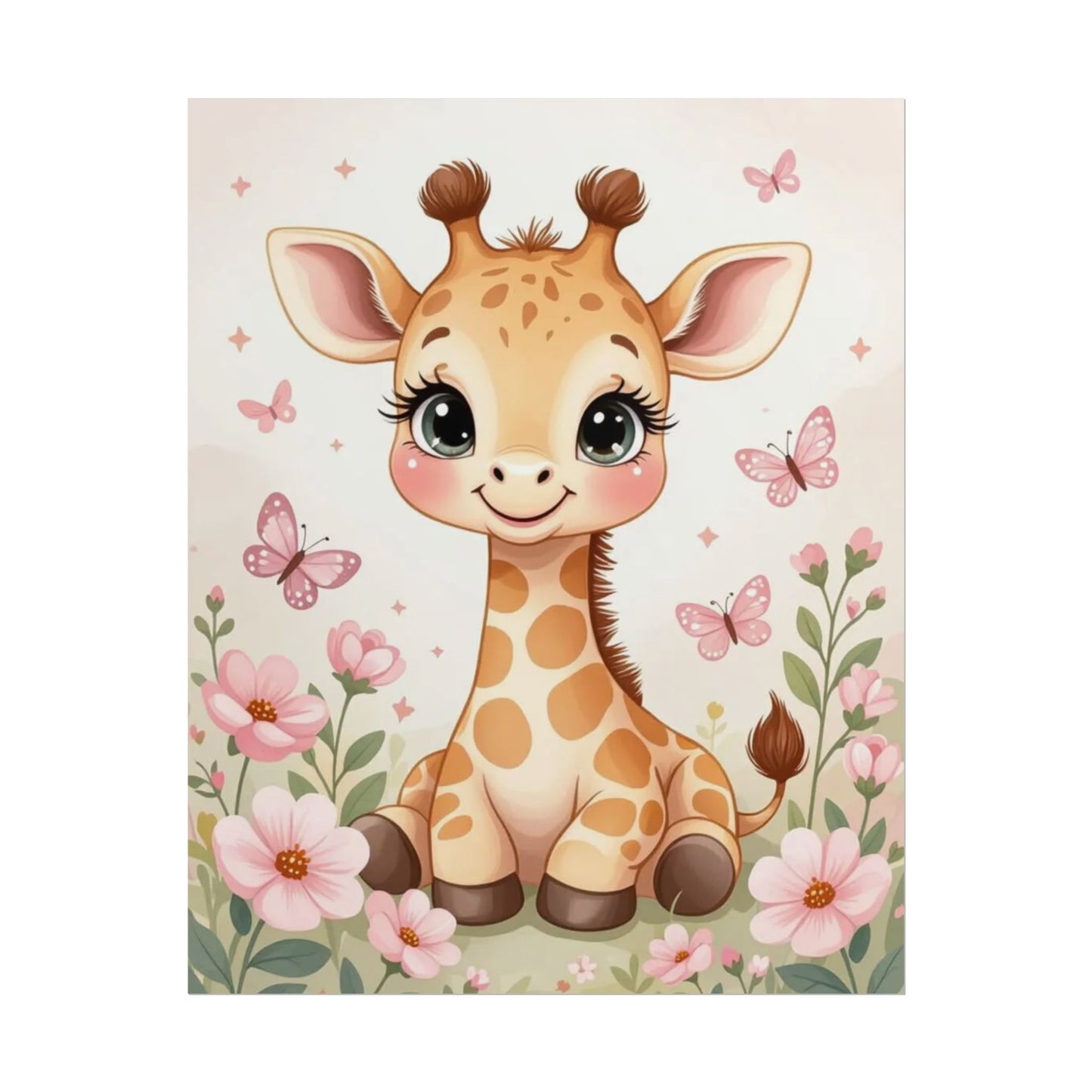 Rolled Posters, Cute Baby Kawaii Giraffe Kids Room Decor - Personalization Optional, Nursery Wall Art, Children's Bedroom Decoration,