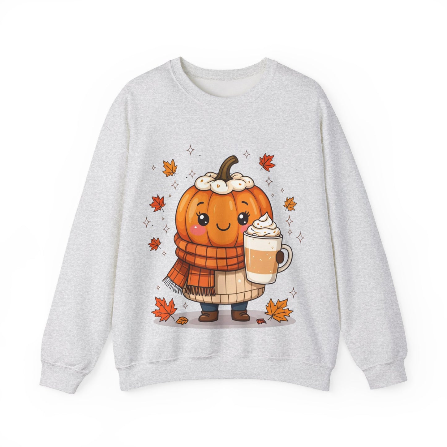 Kawaii Pumpkin Sweatshirt, Fall Spice Latte Crewneck, Cozy Halloween Jumper, Autumn Vibes Pullover, Cute Harvest Sweater, Thanksgiving Top