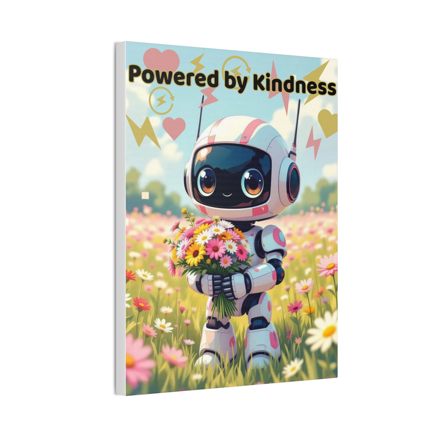 Whimsical Canvas Art Print - Powered by Kindness, Cute Robot Decor, Gift for Kids, Playroom Wall Art, Inspirational Home Decor, Unique [...]