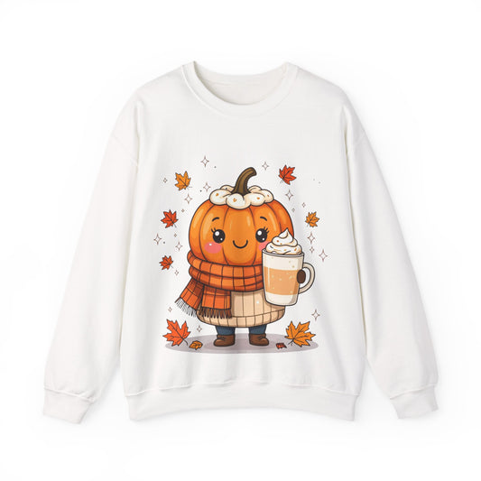 Kawaii Pumpkin Sweatshirt, Fall Spice Latte Crewneck, Cozy Halloween Jumper, Autumn Vibes Pullover, Cute Harvest Sweater, Thanksgiving Top