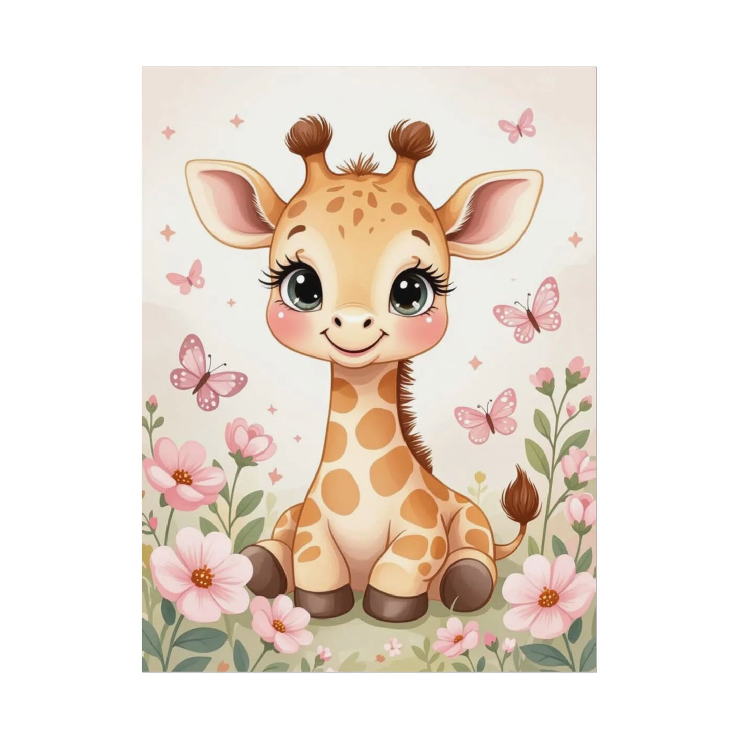 Rolled Posters, Cute Baby Kawaii Giraffe Kids Room Decor - Personalization Optional, Nursery Wall Art, Children's Bedroom Decoration,