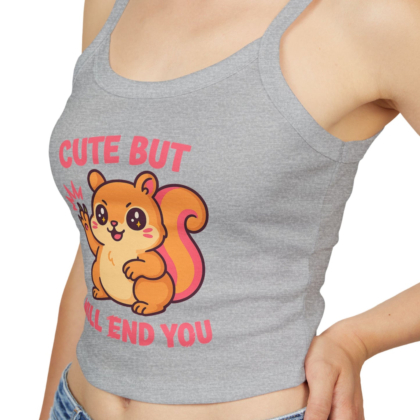 Cute But Will End You – Kawaii Aggressive Squirrel Graphic Tee, Summer Fashion T-shirt, Gift for Her, Casual Wear, Trendy Spaghetti Strap