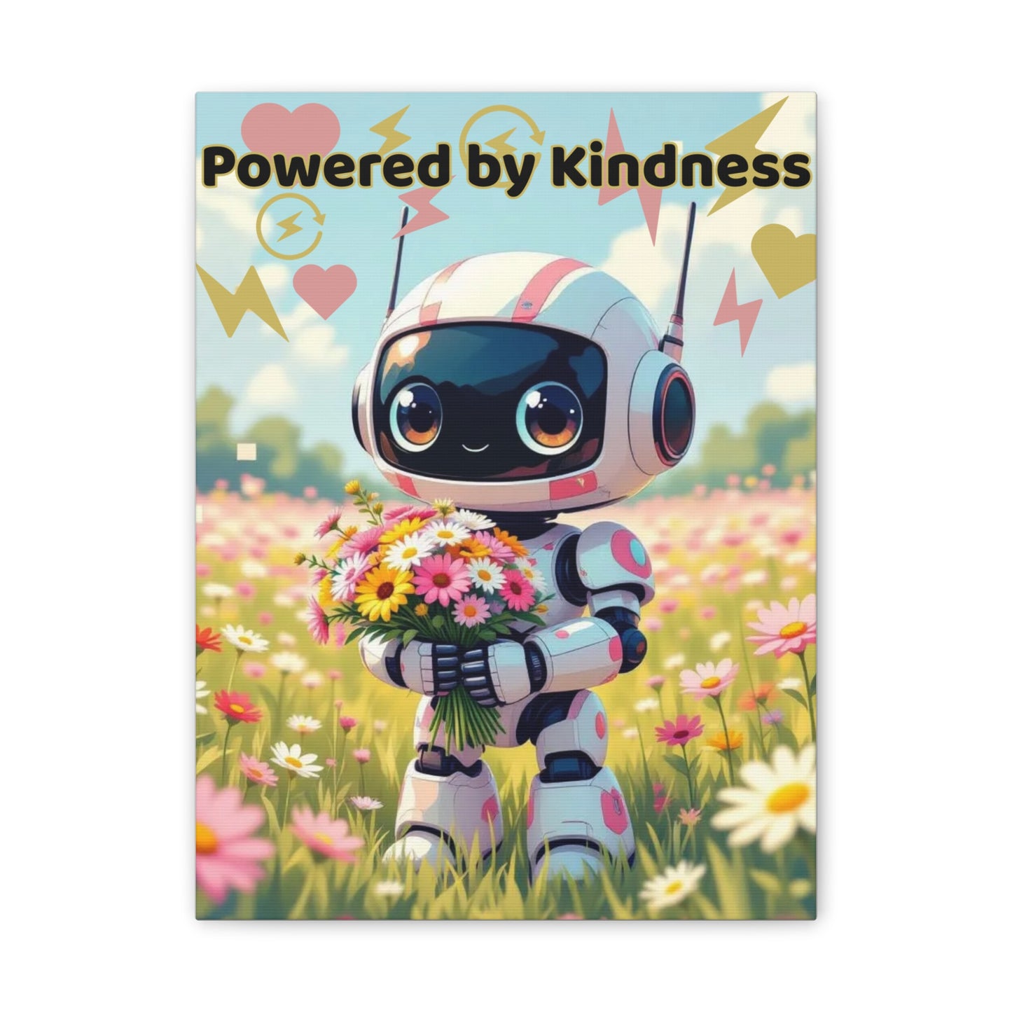 Whimsical Canvas Art Print - Powered by Kindness, Cute Robot Decor, Gift for Kids, Playroom Wall Art, Inspirational Home Decor, Unique [...]