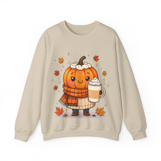 Kawaii Pumpkin Sweatshirt, Fall Spice Latte Crewneck, Cozy Halloween Jumper, Autumn Vibes Pullover, Cute Harvest Sweater, Thanksgiving Top
