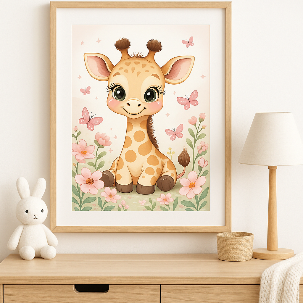 Rolled Posters, Cute Baby Kawaii Giraffe Kids Room Decor - Personalization Optional, Nursery Wall Art, Children's Bedroom Decoration,