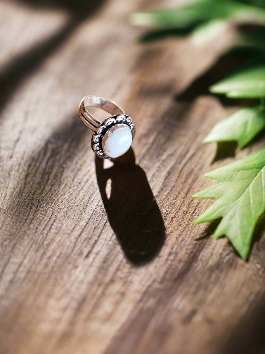 Silver Moonstone Ring - Size L