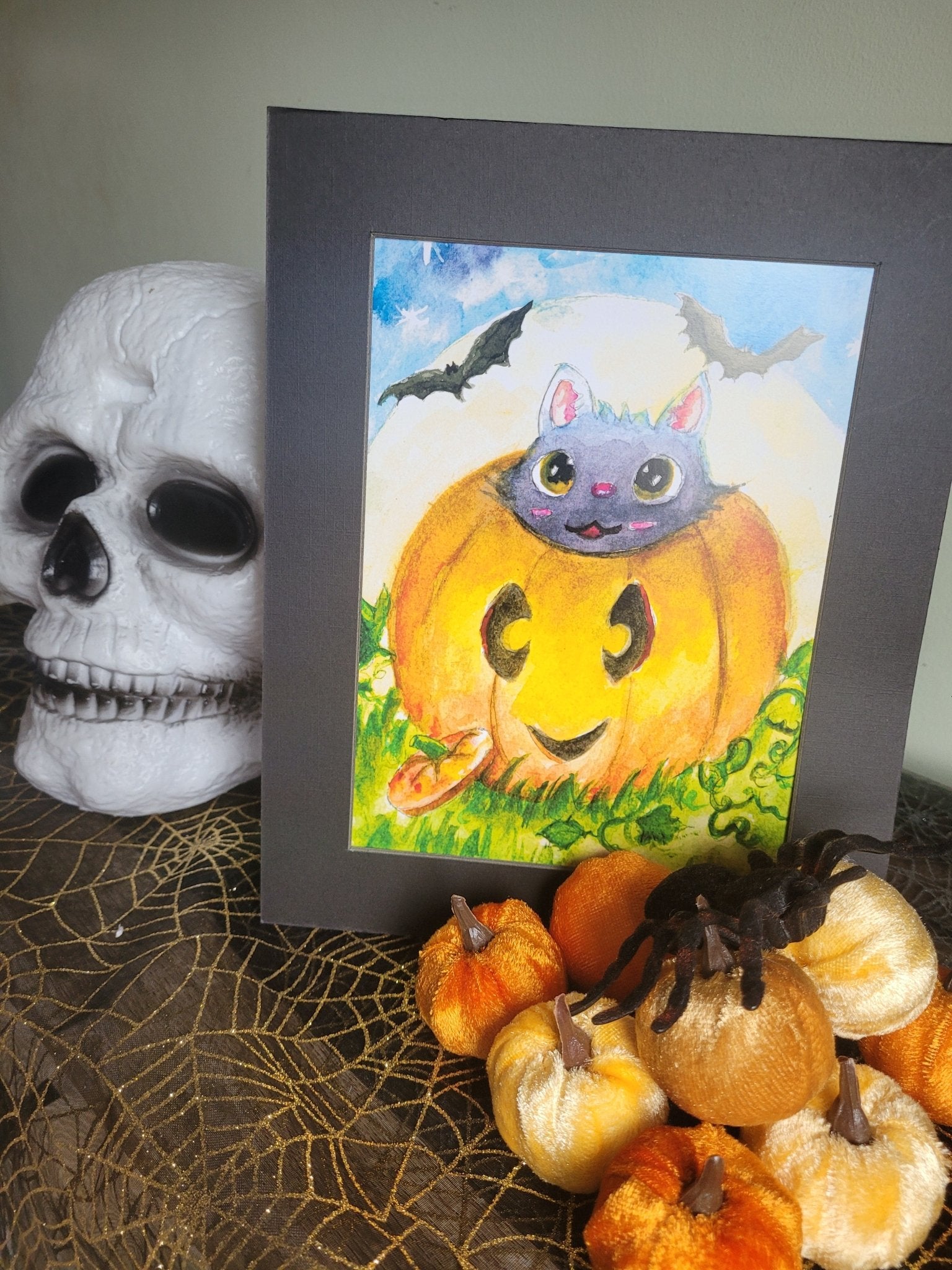 Kawaii Halloween Pumpkin Cat Print - Daonna Designs