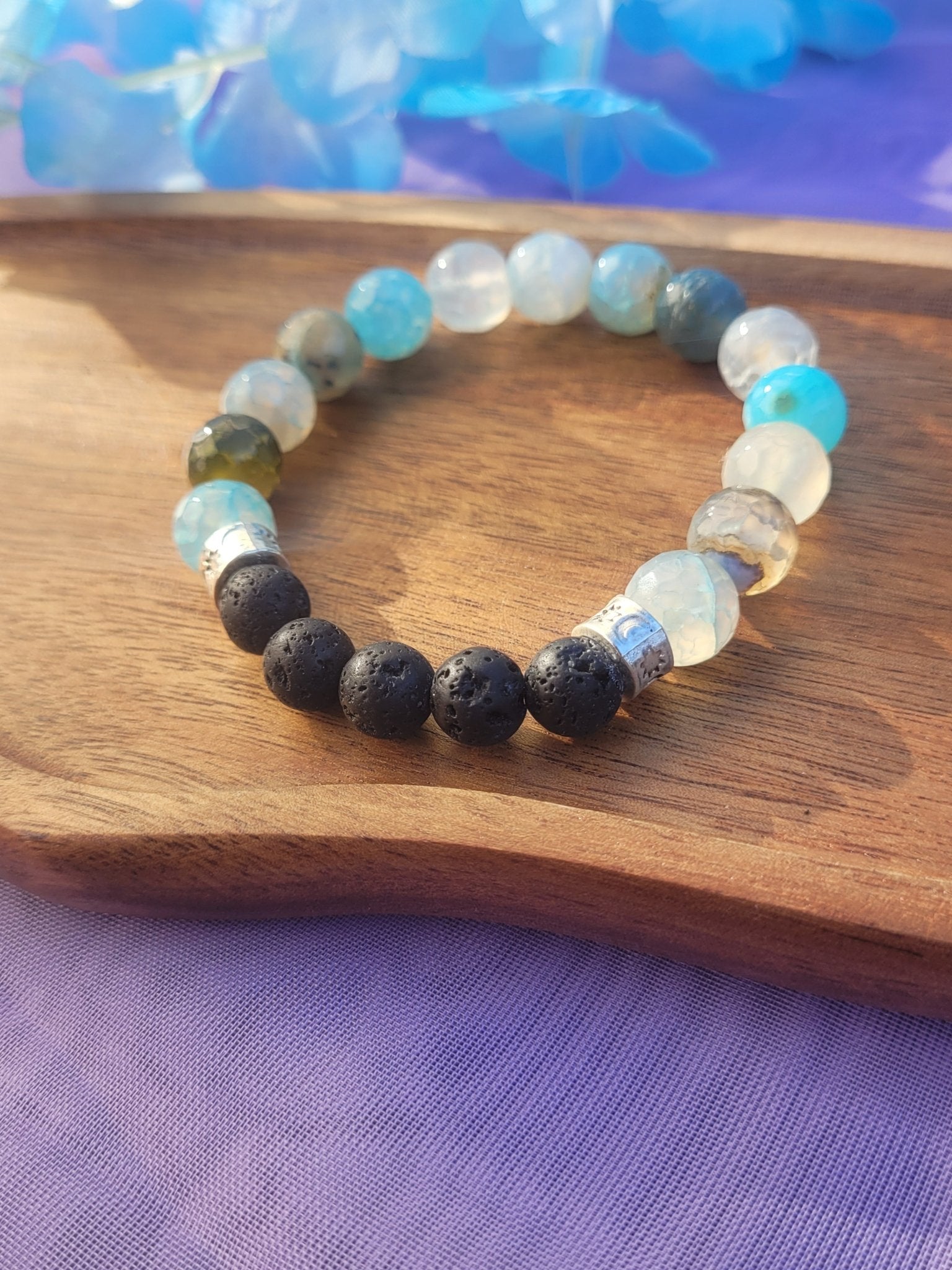 Lava Stone and Blue Agate Bracelet - Daonna Designs