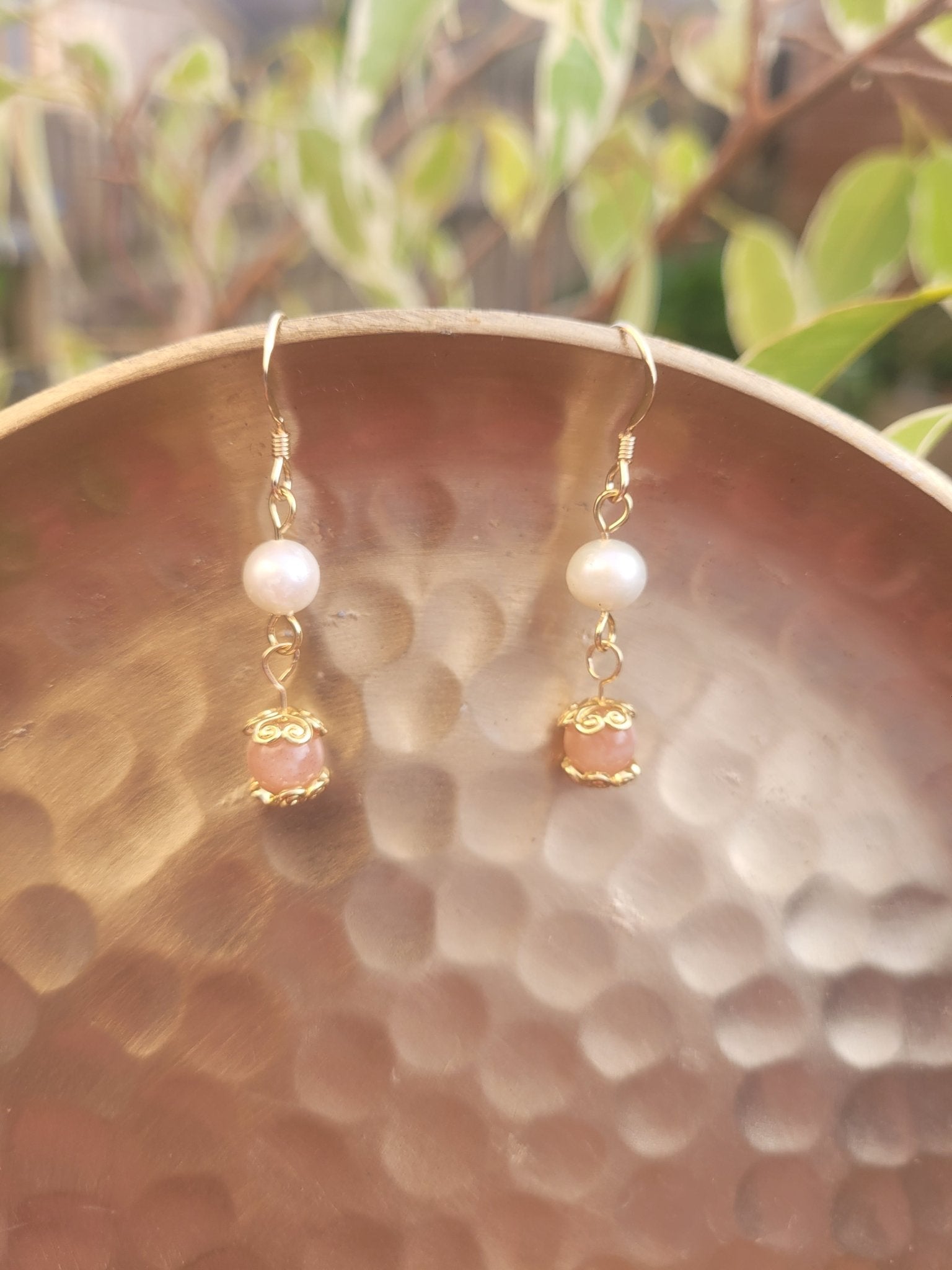 Peach Moonstone and Pearl Earrings - Daonna Designs