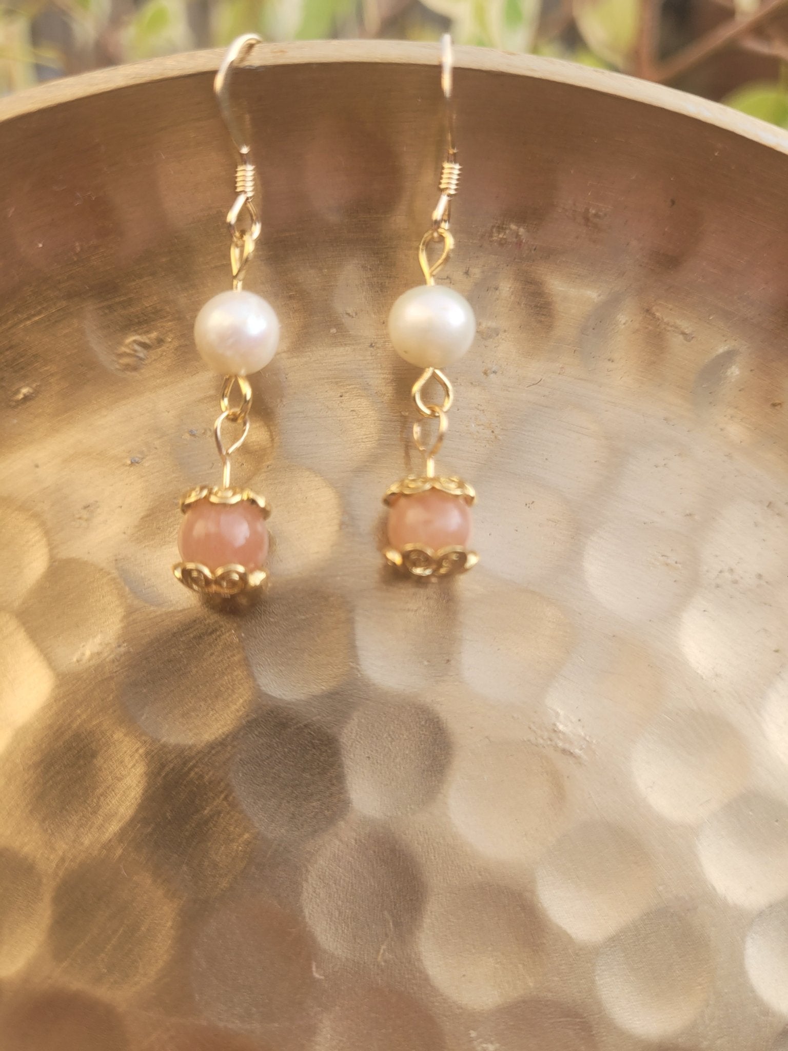 Peach Moonstone and Pearl Earrings - Daonna Designs