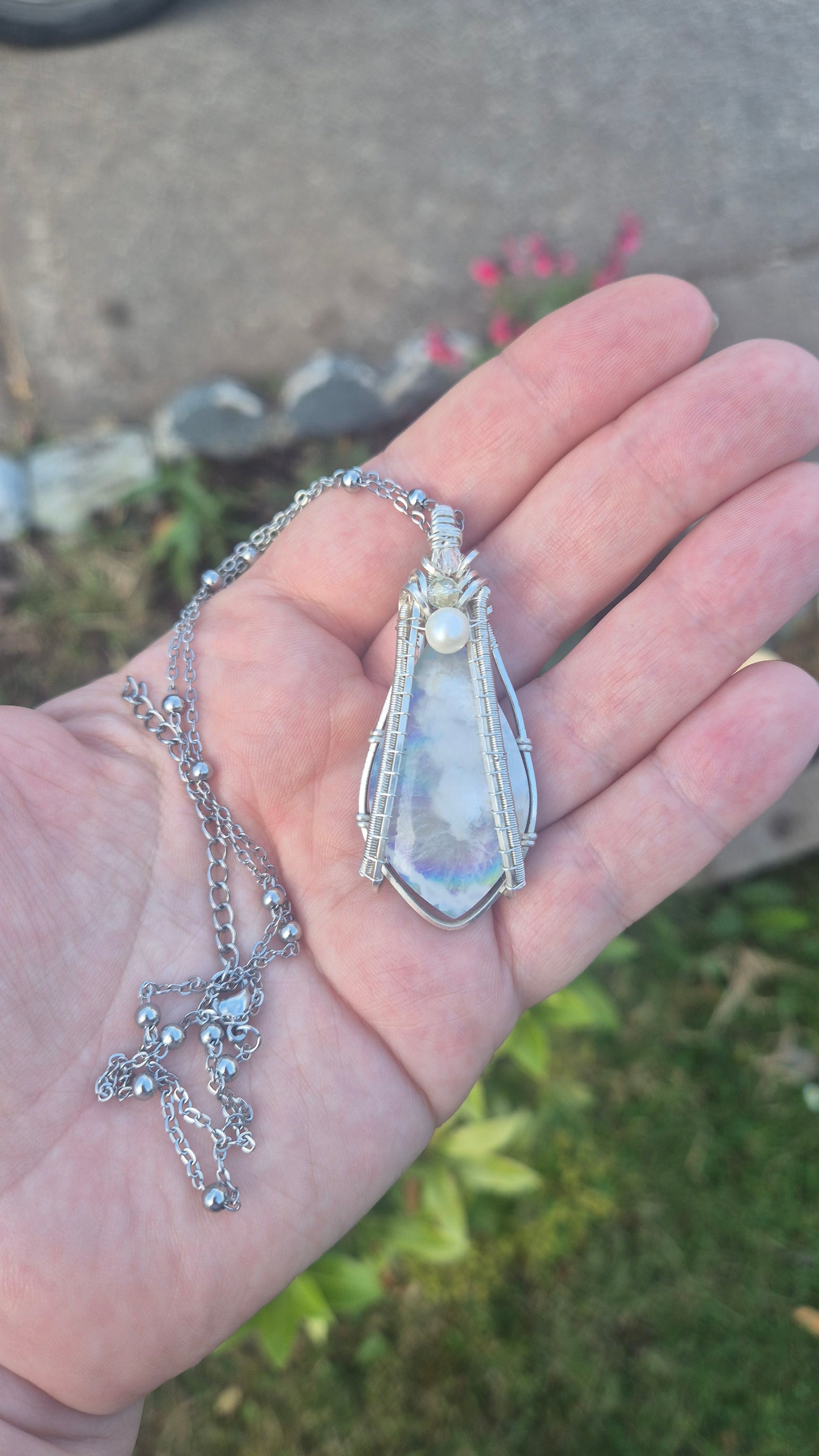 Sky Agate and Pearl Necklace